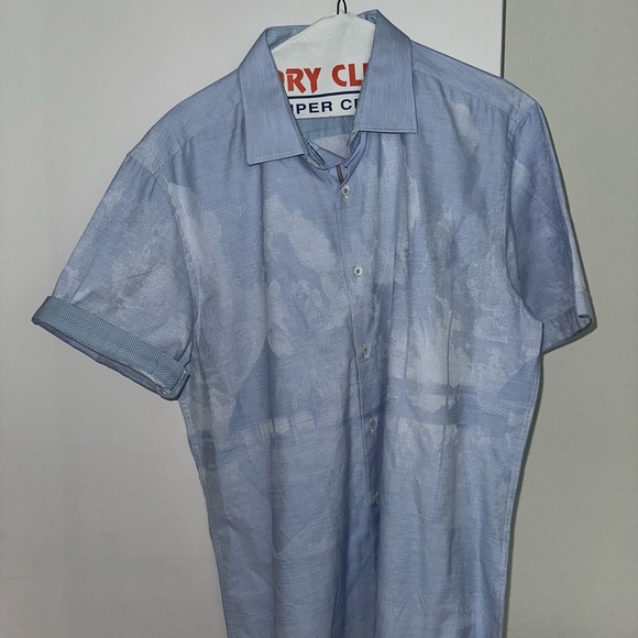 Bugatchi Uomo Black Short Sleeve Men's Dress Shirt Size Large - Blue - Picture 2 of 4